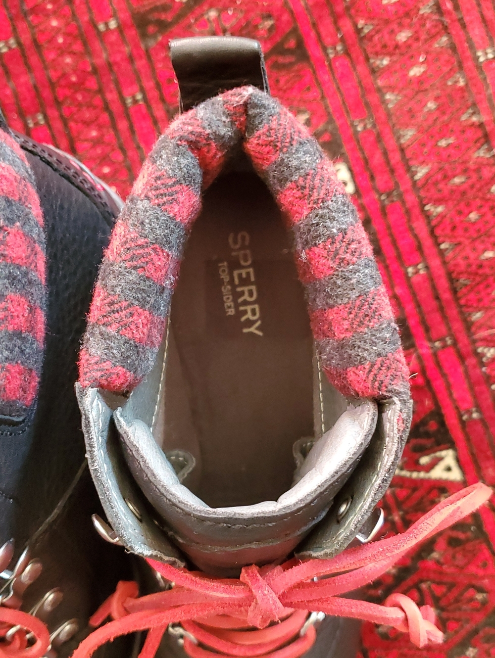 Sperry Top Sider Leather Boots Celeste Bliss Wedge. Black Red Leather Laces 8.5M - Picture 5 of 11
